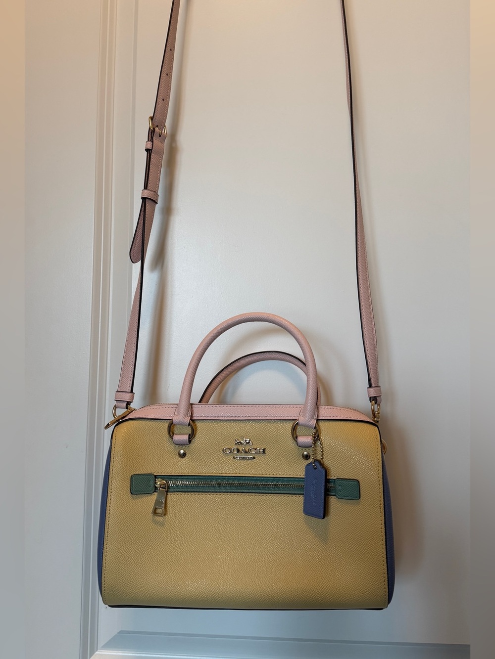 Coach Colorblock Pebble Leather Rowan Satchel in Vanilla Cream - Picture 9 of 10
